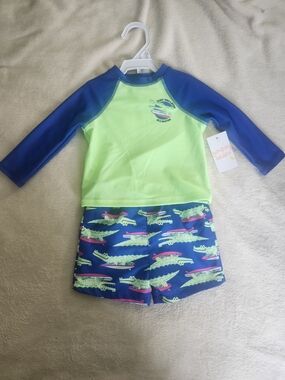 jumping beans Neon Green & Blue Alligator Rashguard Swim Set